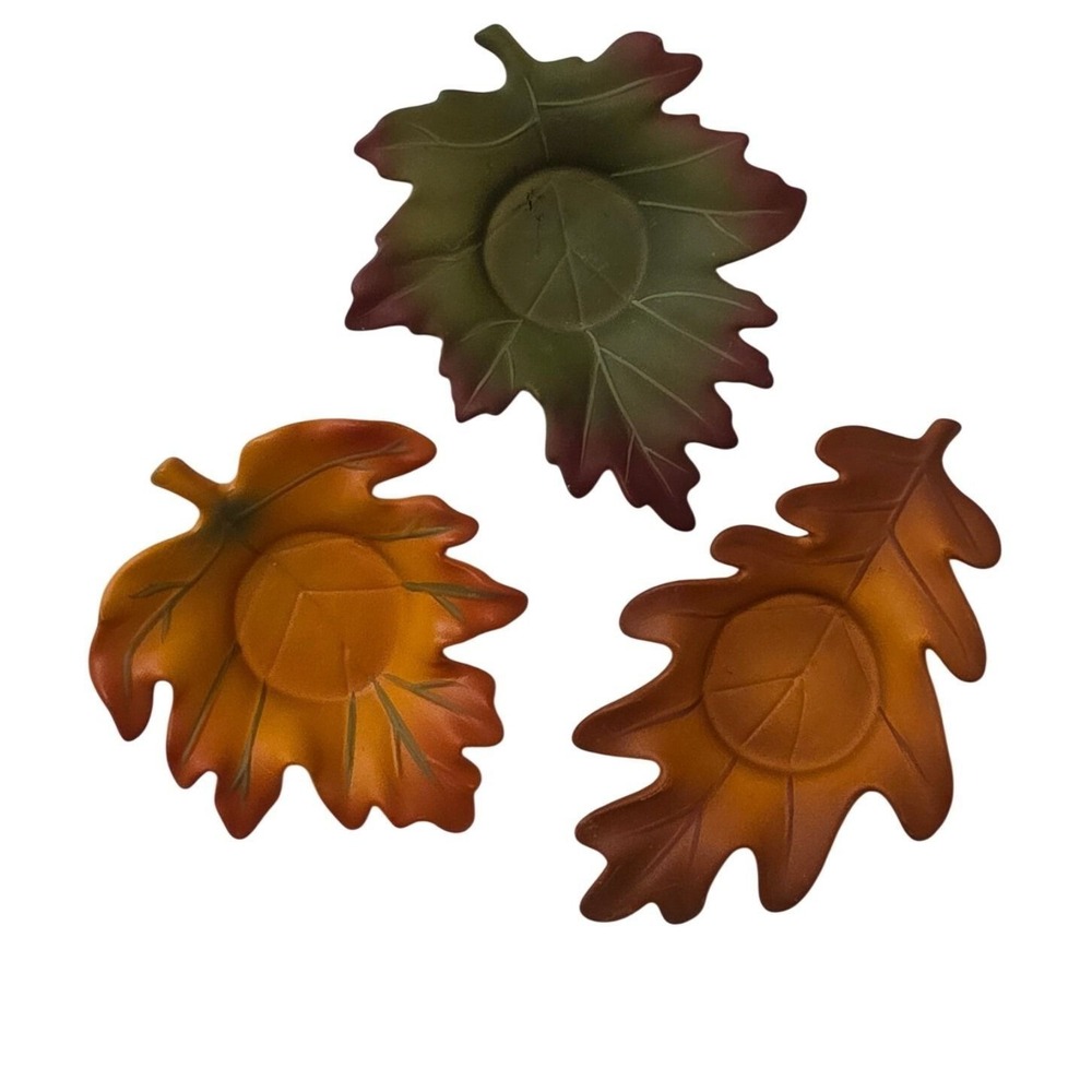 PartyLite Whispering Leaves Tealight Trio P8535U Fall Ceramic Candle Holders Set